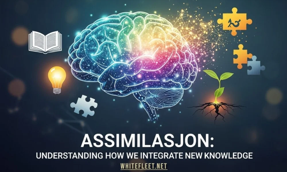 Illustration showing how new knowledge integrates into existing mental frameworks, representing assimilasjon in learning.