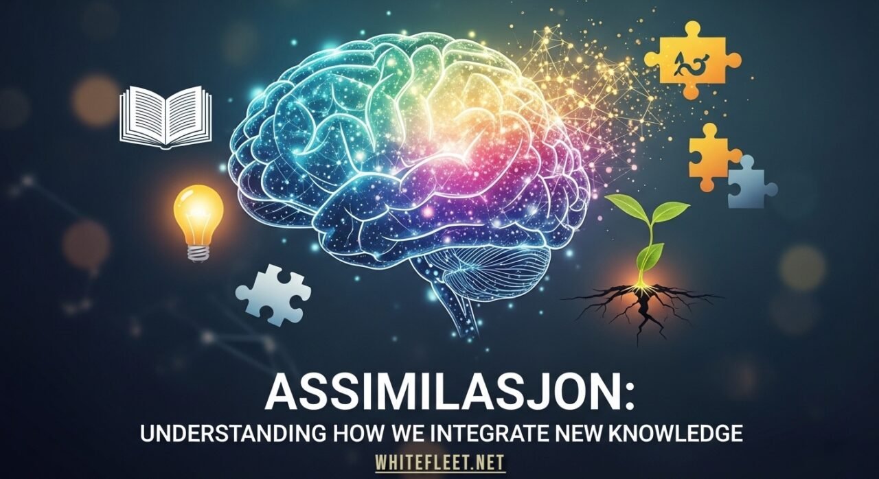Illustration showing how new knowledge integrates into existing mental frameworks, representing assimilasjon in learning.