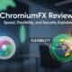 ChromiumFX browser interface showing high-speed performance, security features, and customizable options for developers and users