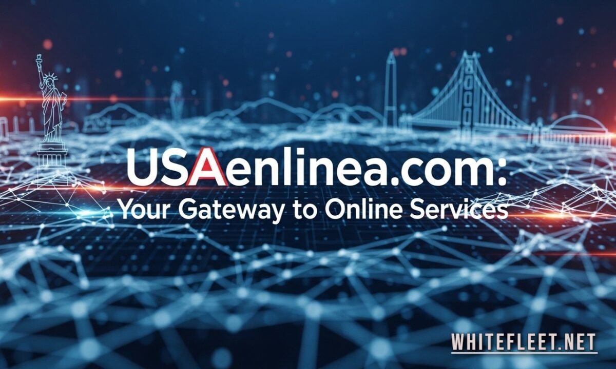 Laptop screen displaying usaenlinea .com homepage with bilingual job listings, government services, and online resources for Spanish speakers