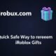 irobux.com redeem dashboard showing Robux redemption process