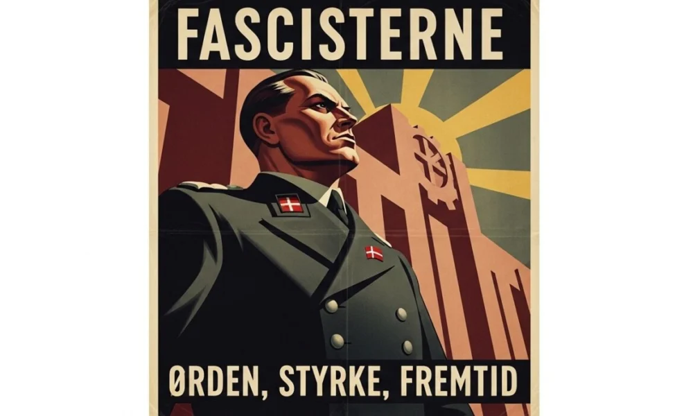 A historical depiction of fascisterne with symbols of early 20th-century fascist movements.